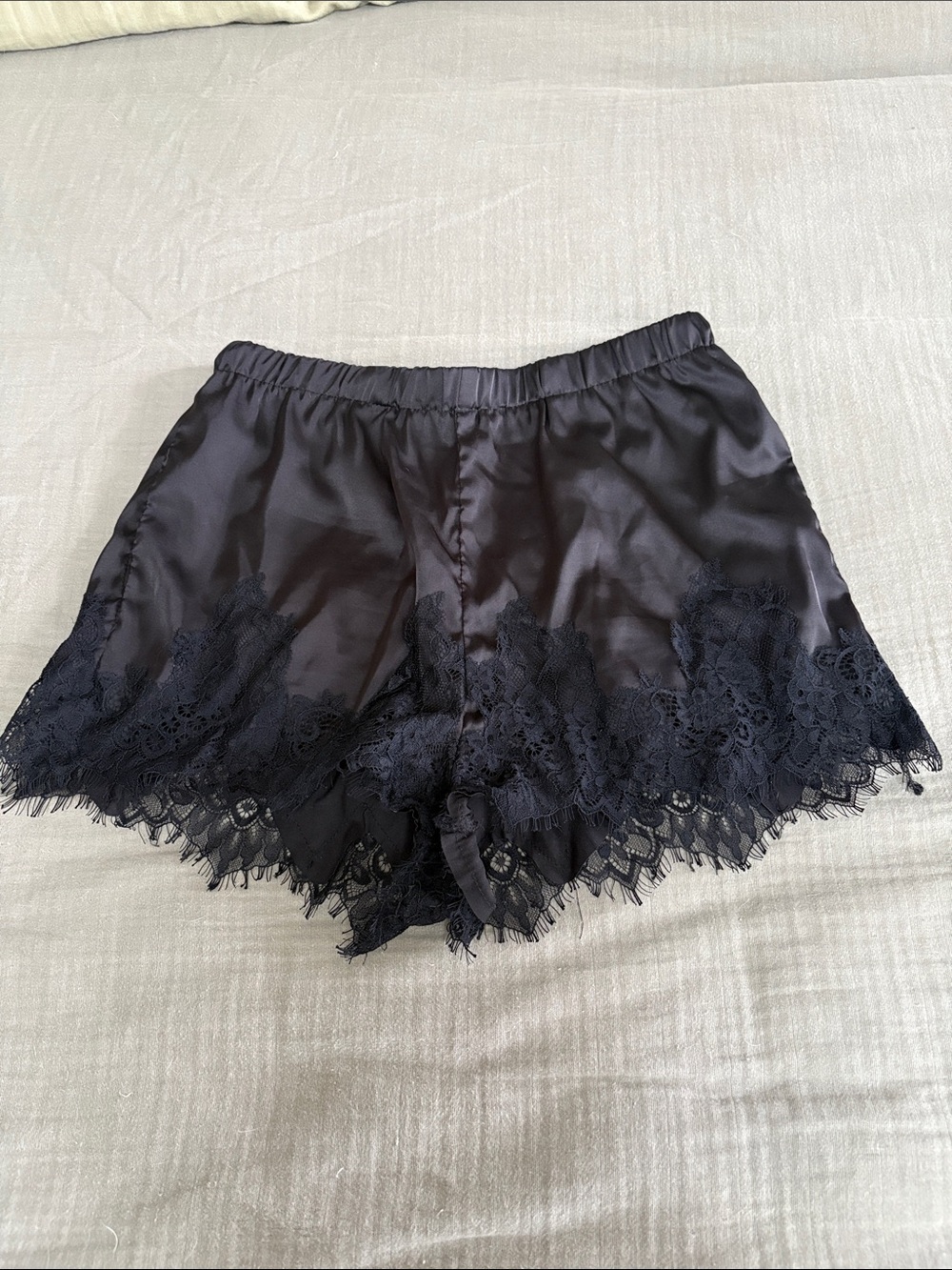 SHEIN Black Satin Lace-Trim Sleep Shorts